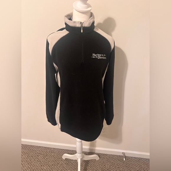 Harley-Davidson Tops - Harley Davidson Black and Cream Half-Zip Pullover Size Large